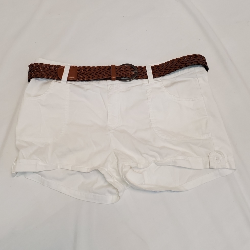 Color Swatch Braided Belt White Shorts
